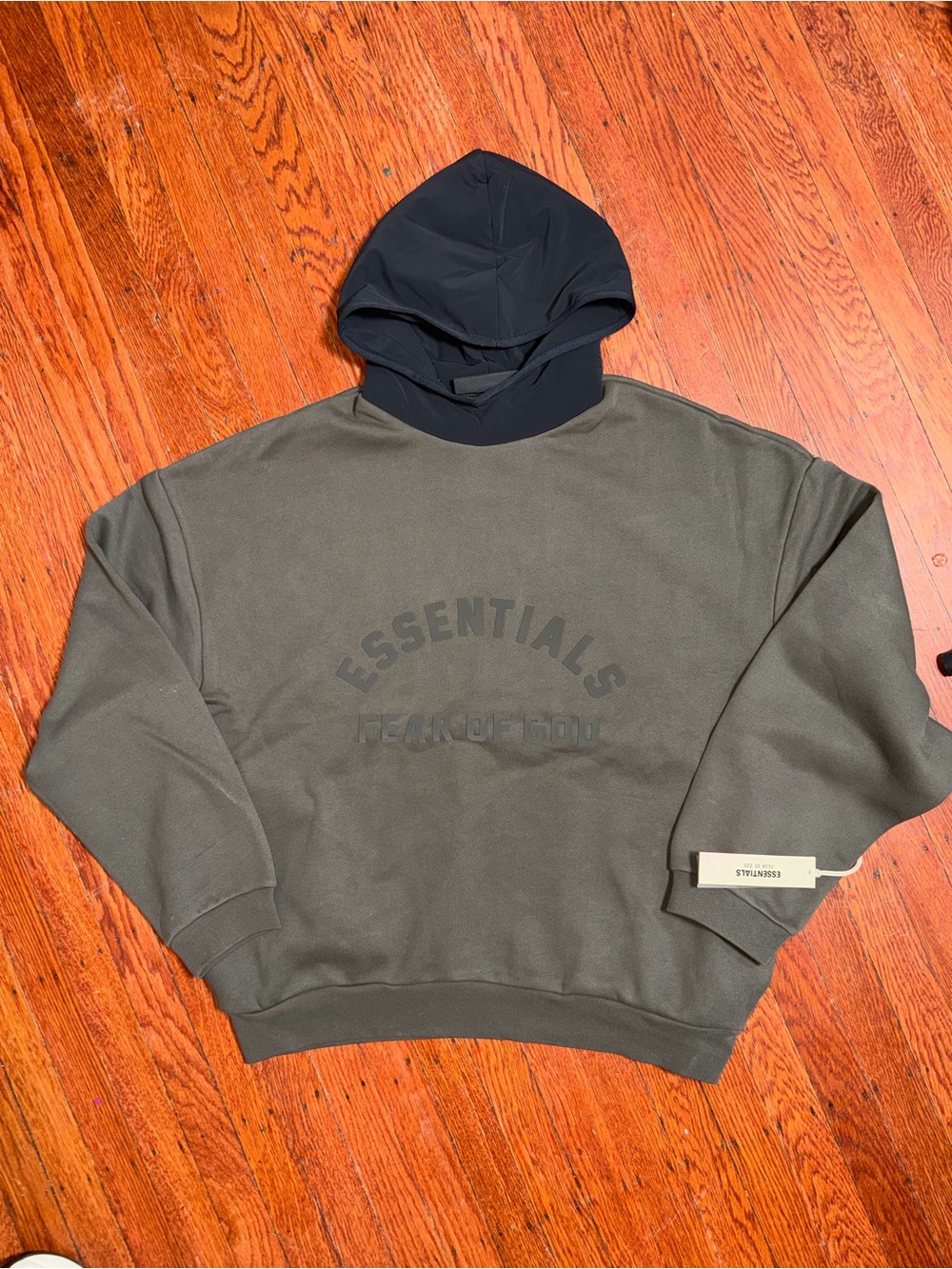 NEW Fear of God ESSENTIALS Two-Tone Olive and Black Hoodie